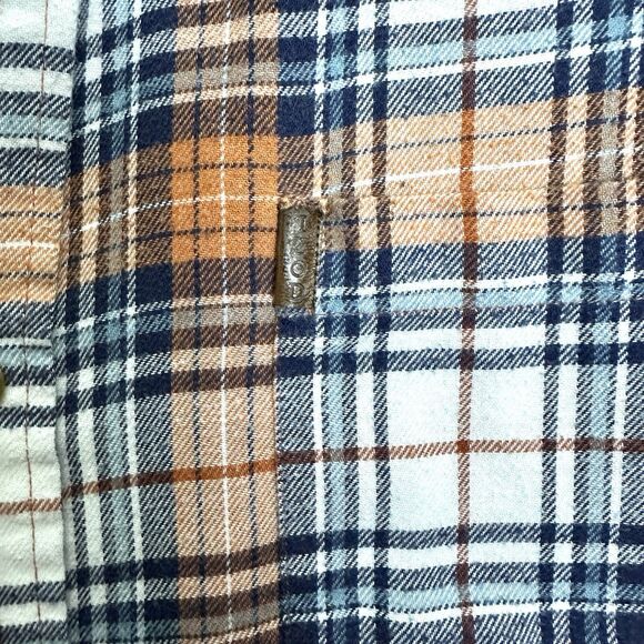 IZOD Mens Large Plaid Flannel Shirt Button Down Blue Orange Cotton Blend Pre-Own - Picture 10 of 12